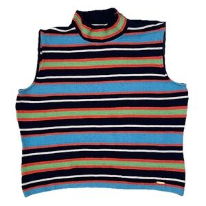 ST. JOHN SPORT Santana knit striped mock neck sleeveless layering shell tank